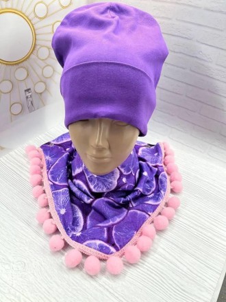 Элегантный комплект для девочки – шапка и косынка (хомут), No Brand, цвет фиолет. Онуфриевка. фото 1 Элегантный комплект для девочки – шапка и косынка (хомут), No Brand, цвет фиолет. Онуфриевка. фото 1
