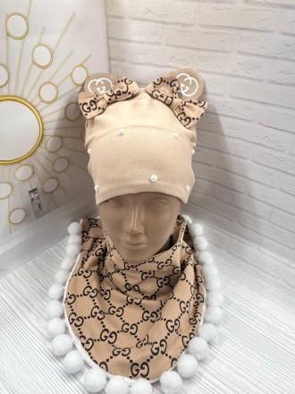 Элегантный комплект для девочки – шапка и косынка (хомут), No Brand, цвет капучи. Онуфриевка. фото 1 Элегантный комплект для девочки – шапка и косынка (хомут), No Brand, цвет капучи. Онуфриевка. фото 1