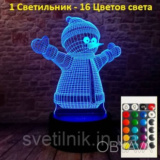 Светильник-ночник 3D с пультом управления Снеговик