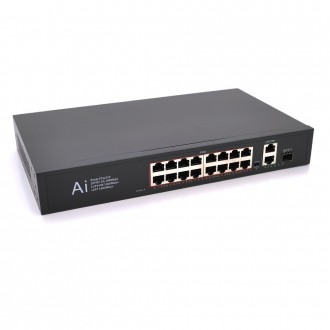 POE комутатор Merlion 16 POE 10/100 + 1 Single Fiber Tx 1310nm 20km + 2 RJ45 10/100/1000 + вбудований блок. Дніпро. фото 1