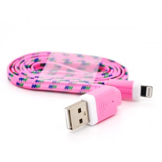 Кабель data Iphone5/5s/5C - Ipad 4, 1m, (плоский) в оплетке, Pink, ОЕМ Q100. Днепр. фото 1 Кабель data Iphone5/5s/5C - Ipad 4, 1m, (плоский) в оплетке, Pink, ОЕМ Q100. Днепр. фото 1