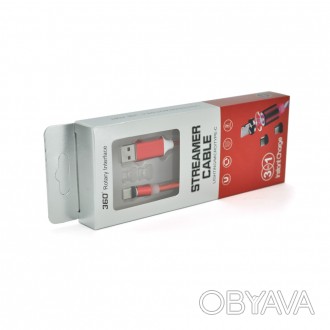 Магнитный кабель светящийся USB 2.0/Type-C, 1m, 2А, RED, OEM