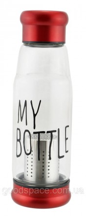 Стеклянная бутылка My Bottle 420 мл с ситечком для заварки Темно-синий Красный. Дніпро. фото 1 Стеклянная бутылка My Bottle 420 мл с ситечком для заварки Темно-синий Красный. Дніпро. фото 1