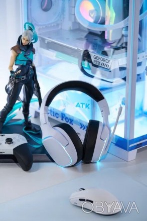 Игровые беспроводные наушники ATK M1 mercury white