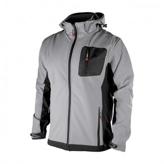 Куртка SOFTSHELL світло-сіро/чорна, з капюшоном, тришарова, стрейч 300 GSM 100D,. Полтава. фото 1