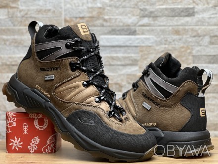 Спортивные кожаные ботинки, кроссовки термо Salomon Contagrip Gore-Tex Coyote