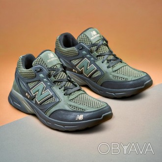 Кроссовки мужские New Balance Olive кожа-сетка