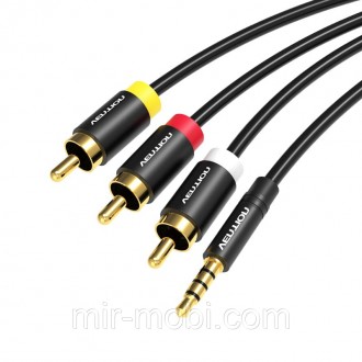Кабель Vention AUX 3.5 mm M - 3xRCA M (Тюльпан), 1.5 m, Black (VAB-R07-B150). Бородянка. фото 1 Кабель Vention AUX 3.5 mm M - 3xRCA M (Тюльпан), 1.5 m, Black (VAB-R07-B150). Бородянка. фото 1