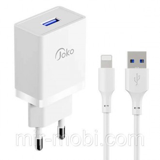 Мережевий зарядний пристрій Joko JK77, Cable Lightning, 2.4A, White. Бородянка. фото 1 Мережевий зарядний пристрій Joko JK77, Cable Lightning, 2.4A, White. Бородянка. фото 1