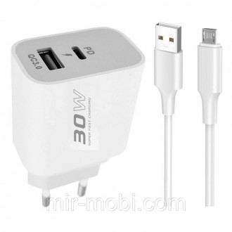Мережевий зарядний пристрій Konfulon C89Q, Cable Micro, QC 3.0 20W, PD 30W, Whit. Бородянка. фото 1 Мережевий зарядний пристрій Konfulon C89Q, Cable Micro, QC 3.0 20W, PD 30W, Whit. Бородянка. фото 1