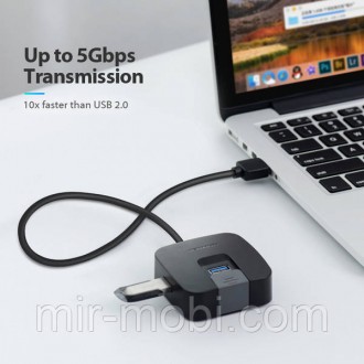 USB-хаб Vention 4-Port USB 3.0 дозволяє збільшити кількість USB роз'ємів на вашо. . фото 5