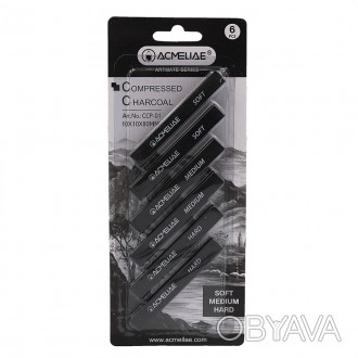 Древесный уголь Acmeliae, 10x10x80mm soft, medium, hard 6шт.1шт/этик