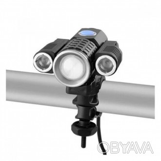 Фонарь велосипедный W602-T6+2XPE Bike, 2x18650, крепление на лоб, zoom, ЗУ micro