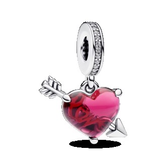 Серебряная бусина Pandora Красное сердце и стрела 793085C01. Ровно. фото 1 Серебряная бусина Pandora Красное сердце и стрела 793085C01. Ровно. фото 1