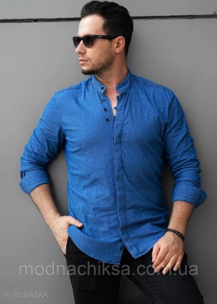 Синя сорочка чоловіча слім фіт із кольорового джинсу M L XL XXL 30-91-505. Николаев. фото 1 Синя сорочка чоловіча слім фіт із кольорового джинсу M L XL XXL 30-91-505. Николаев. фото 1