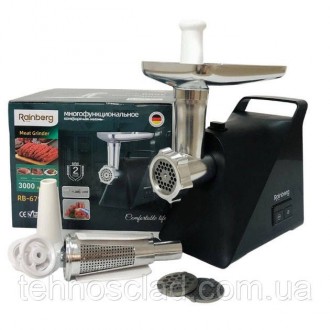 Електрична м'ясорубка з насадками Rainberg RB-679 3000W, М'ясорубка металева, М'. Кам'янське. фото 1 Електрична м'ясорубка з насадками Rainberg RB-679 3000W, М'ясорубка металева, М'. Кам'янське. фото 1