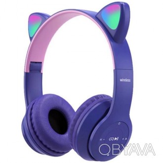 Наушники Bluetooth УШКИ CATear LED беспроводные RGB фиолетовые
