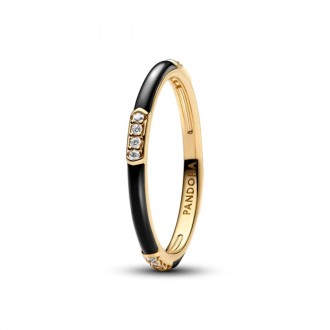 Кольцо Pandora Ме с черной эмалью и камнями 163686C01. Ровно. фото 1 Кольцо Pandora Ме с черной эмалью и камнями 163686C01. Ровно. фото 1