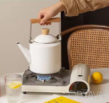 Чайник из нержавейки эмалированный для кухни японский 2 л Белый для газовой плит