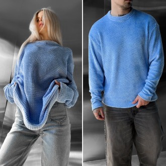 Свитер вязаный плюшевый мужской/женский оверсайз джемпер теплый осень/зима синий. Одесса. фото 1