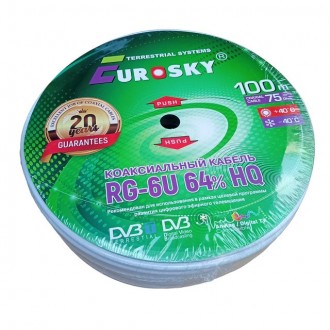РОЗПРОДАЖ! Коаксіальний кабель EUROSKY RG-6U 64% 100 м 75Ohm, білий, телевізійни. Одеса. фото 1 РОЗПРОДАЖ! Коаксіальний кабель EUROSKY RG-6U 64% 100 м 75Ohm, білий, телевізійни. Одеса. фото 1