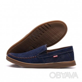 Літні шкіряні мокасини Levis перфорація колір темно-синій
