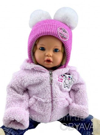 Детская вязаная шапка теплая с флисом на завязках детские головные уборы малинов