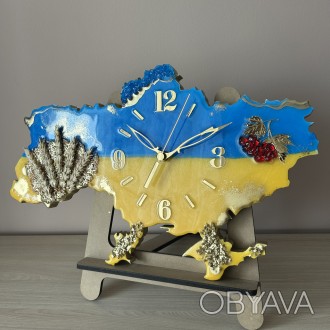 Часы настенные из эпоксидной смолы "Карта Украины" 150х100 см