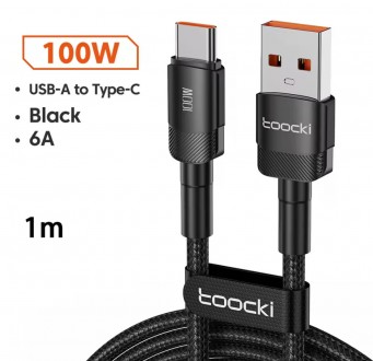 Зарядний кабель 1 м. Toocki (USB-A/type-C) 6 А 480 Mbps чорний арт. 06411. Одеса. фото 1 Зарядний кабель 1 м. Toocki (USB-A/type-C) 6 А 480 Mbps чорний арт. 06411. Одеса. фото 1