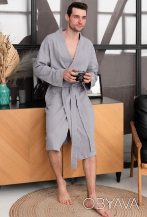Халат чоловічий домашній мусліновий сірий Cosy Duna XL