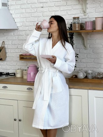 Вафельний халат жіночий довгий білий Cosy 2XL