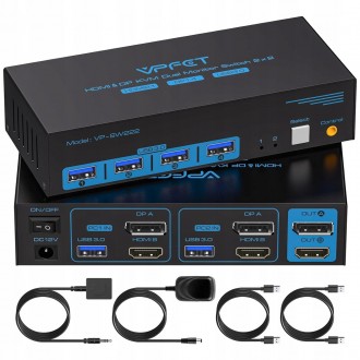 VPFCT KVM-перемикач на 2 монітори з 2 ПК USB 3.0 HDMI-сумісний 4K@60Hz 2K@144Hz. Кропивницький. фото 1 VPFCT KVM-перемикач на 2 монітори з 2 ПК USB 3.0 HDMI-сумісний 4K@60Hz 2K@144Hz. Кропивницький. фото 1