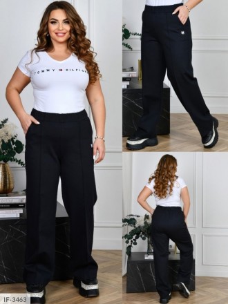 Черные женские брюки широкие прямые со стрелками на резинке итальянский трикотаж. Одесса. фото 1