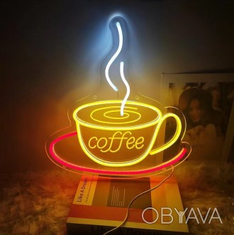 Неоновая светодиодная вывеска Кофе Coffee Cup 38*34 см