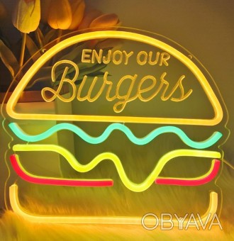 Неоновая светодиодная вывеска Бургер Burgers 27*30 см