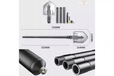 Лопата багатофункціональна саперна Gertech Survival 16-в-1 з металевою ручкою + . . фото 9