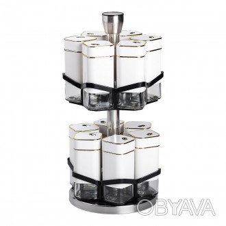 Набор для специй на подставке 12 шт 120 мл карусель для специй Белый HP-1315