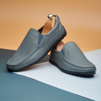 Летние кожаные мокасины с перфорацией Ecco Grey Leather 42. Киев. фото 1 Летние кожаные мокасины с перфорацией Ecco Grey Leather 42. Киев. фото 1