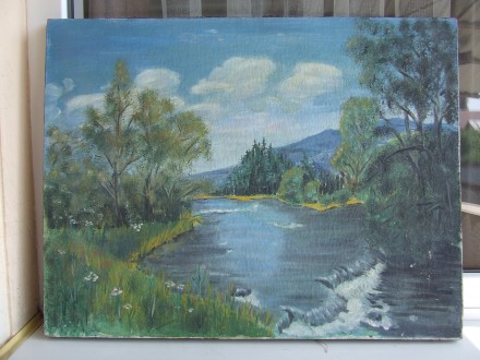 Закарпатска школа Шубейко С. раз. 70 х 50 см. холст масло 1980 гг. река Уж.. Ужгород. фото 1 Закарпатска школа Шубейко С. раз. 70 х 50 см. холст масло 1980 гг. река Уж.. Ужгород. фото 1