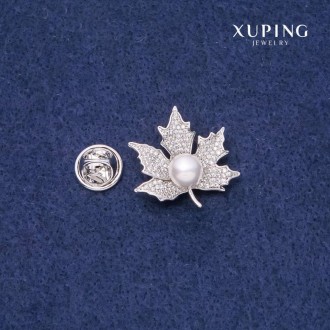 Брошь булавка Xuping Листик 25мм родий. Одесса. фото 1