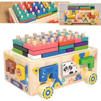 Деревянная развивающая игрушка 3в1 (сортер/геометрика/каталка) арт. C 71011. Киев. фото 1