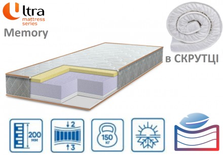 Матрас Ultra Memory 20см 90*200 (Вакуумная скрутка!). Киев. фото 1
