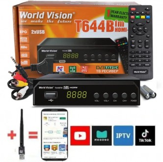 Комплект Тюнер т2 World Vision T644B FM VideoCast Wi-Fi 3dB 300 IPTV. Дніпро. фото 1 Комплект Тюнер т2 World Vision T644B FM VideoCast Wi-Fi 3dB 300 IPTV. Дніпро. фото 1
