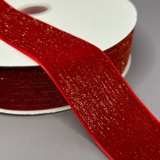Оксамитова стрічка з люрексом золото 4 см 22 м - червоний. Одеса. фото 1 Оксамитова стрічка з люрексом золото 4 см 22 м - червоний. Одеса. фото 1