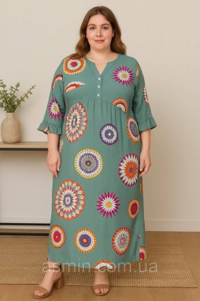 Длинное штапельное платье большие размеры 62-64 4XL Турция, Merve Moda 551 Зелен. Запоріжжя. фото 1 Длинное штапельное платье большие размеры 62-64 4XL Турция, Merve Moda 551 Зелен. Запоріжжя. фото 1