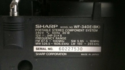 Магнитола SHARP WF-340E хорошее рабочее состояние. . фото 3
