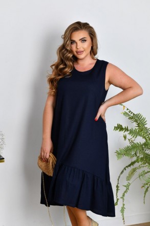 Легкое летнее льняное платье свободного асимметричного кроя с воланом по подолу,. Одесса. фото 1