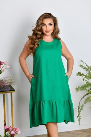 Легкое летнее льняное платье свободного асимметричного кроя с воланом по подолу,. Одесса. фото 1