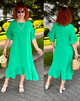 Легкое летнее платье миди из жатки, свободного кроя с воланом по подолу, батал б. Одесса. фото 1