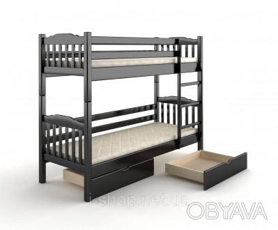 Двухъярусная детская кровать Mebigrand Бай-Бай Чорный (RAL9011) 90х190 см с ящик